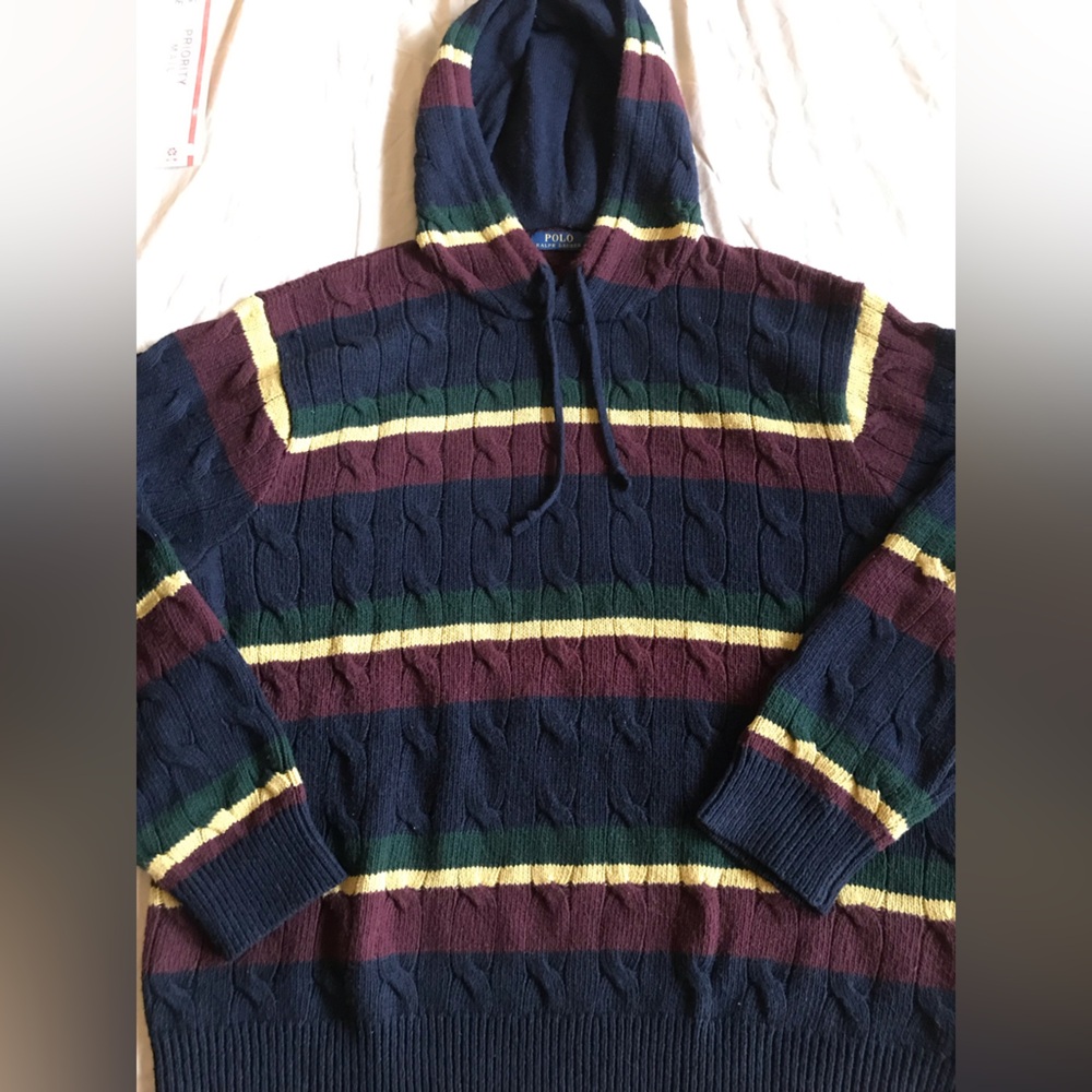 Polo Ralph Lauren Nantucket Navy and Burgundy Striped Hoodie Sweater
